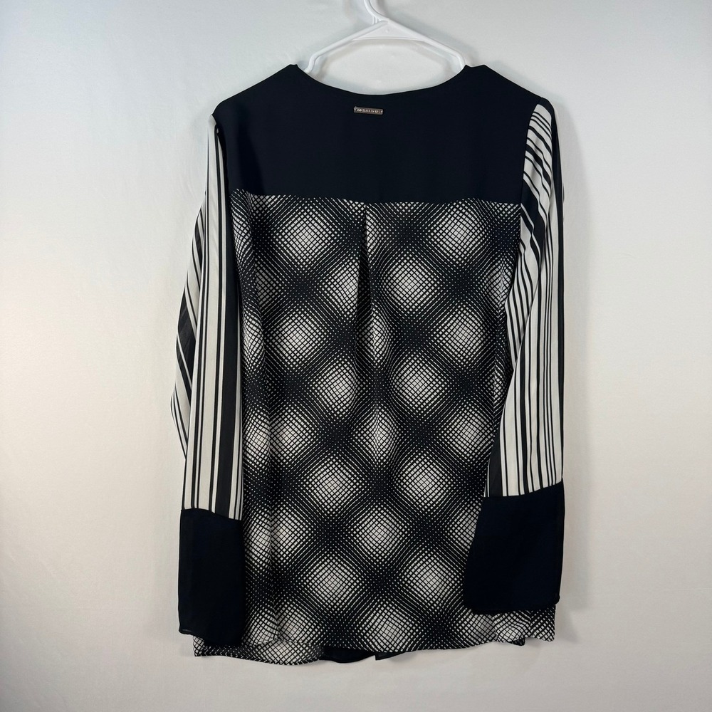 Michael Michael Kors Black White Geometric Stripe V-Neck Blouse Medium - Picture 3 of 10